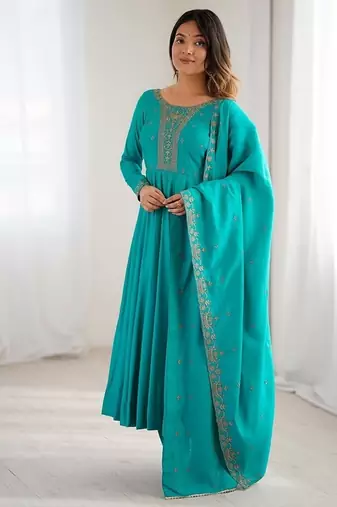 Rama pure roman shimmer chanderi beads work anarkali suit