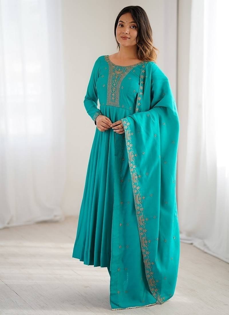 Rama pure roman shimmer chanderi beads work anarkali suit