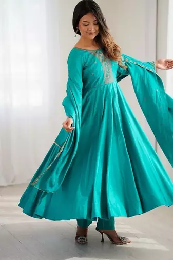 Rama roman shimmer chanderi beads work anarkali suit