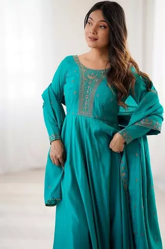 Rama roman shimmer chanderi beads work anarkali suit