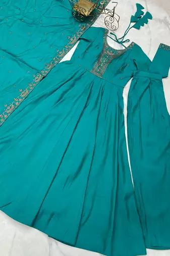 Rama roman shimmer chanderi beads work anarkali suit
