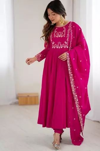 Ranipink pure roman shimmer chanderi beads work anarkali suit