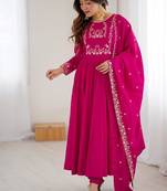 Ranipink pure roman shimmer chanderi beads work anarkali suit