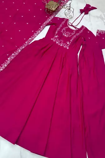 Ranipink roman shimmer chanderi beads work anarkali suit