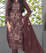 Maroon fox georgette semi stiutched suit with embroidery sequence work