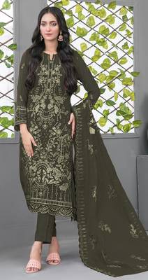 Mehendi fox georgette semi stiutched suit with embroidery sequin  1