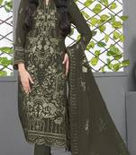 Mehendi fox georgette semi stiutched suit with embroidery sequence work