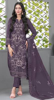 D lavender fox georgette semi stiutched suit with embroidery sequin  1