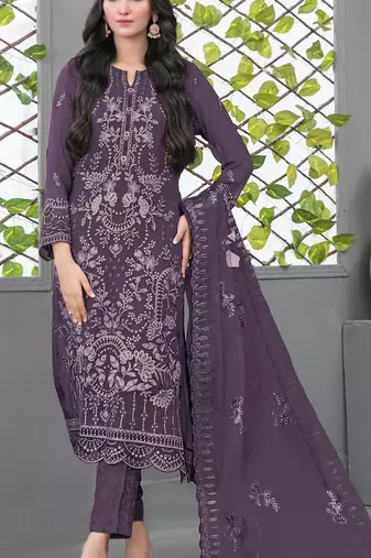 D lavender fox georgette semi stiutched suit with embroidery sequence work