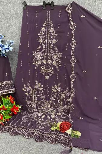 D lavender fox georgette semi stiutched suit with embroidery sequin 