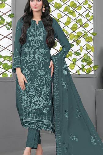 Blue fox georgette semi stiutched suit with embroidery sequence work