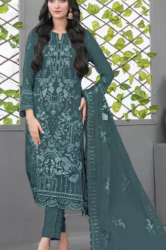 Blue fox georgette semi stiutched suit with embroidery sequence work