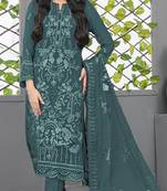 Blue fox georgette semi stiutched suit with embroidery sequence work