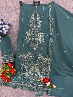 Blue fox georgette semi stiutched suit with embroidery sequin  2