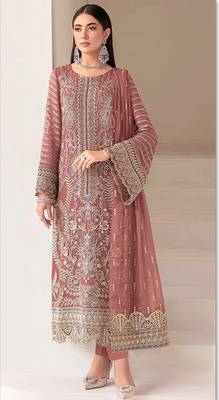 Brown fox georgette semi stiutched suit with embroidery sequenc & khatli  1
