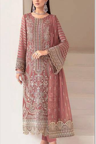 Brown fox georgette semi stiutched suit with embroidery sequenc & khatli work