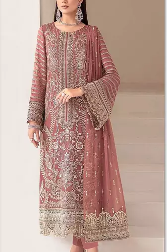 Brown fox georgette semi stiutched suit with embroidery sequenc & khatli work