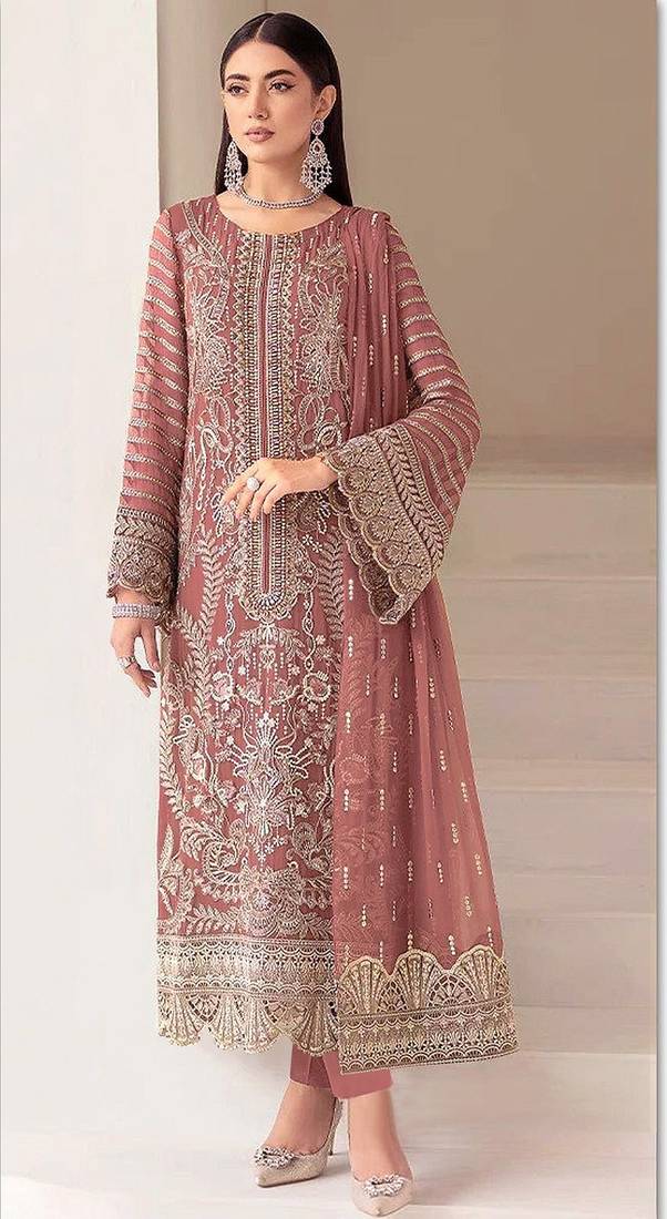 Brown fox georgette semi stiutched suit with embroidery sequenc & khatli work