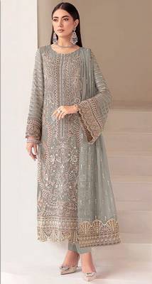 Sky blue fox georgette semi stiutched suit with embroidery sequenc & khatli  1