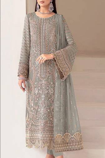 Sky blue fox georgette semi stiutched suit with embroidery sequenc & khatli work