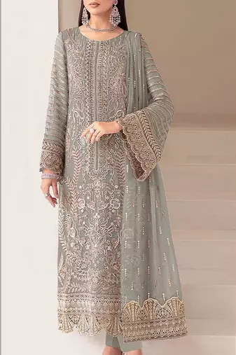 Sky blue fox georgette semi stiutched suit with embroidery sequenc & khatli work