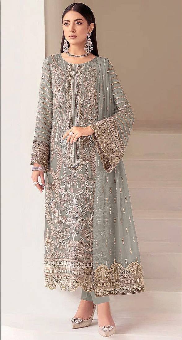 Sky blue fox georgette semi stiutched suit with embroidery sequenc & khatli work
