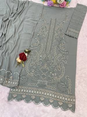 Sky blue fox georgette semi stiutched suit with embroidery sequenc & khatli  2