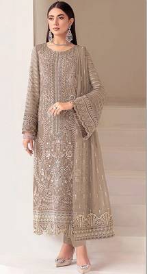 Chiku fox georgette semi stiutched suit with embroidery sequenc & khatli  1