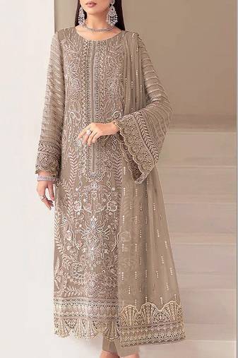 Chiku fox georgette semi stiutched suit with embroidery sequenc & khatli work