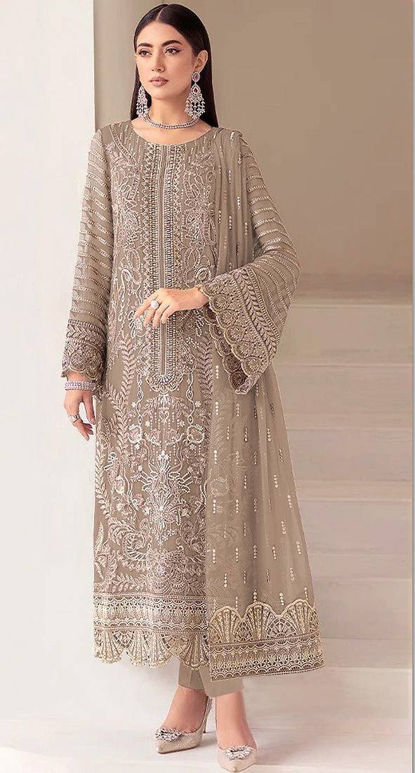 Chiku fox georgette semi stiutched suit with embroidery sequenc & khatli work