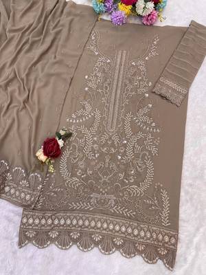 Chiku fox georgette semi stiutched suit with embroidery sequenc & khatli  2