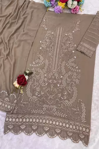 Chiku fox georgette semi stiutched suit with embroidery sequenc & khatli 