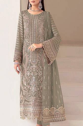 Mehendi fox georgette semi stiutched suit with embroidery sequenc & khatli work