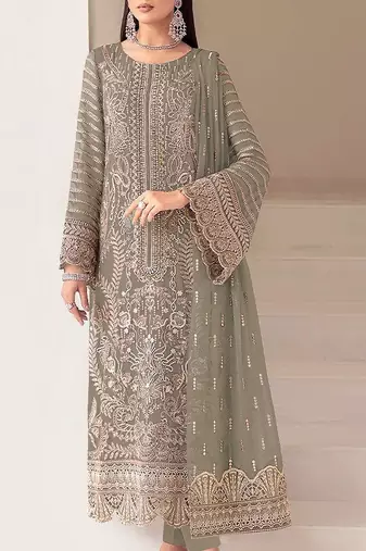 Mehendi fox georgette semi stiutched suit with embroidery sequenc & khatli work
