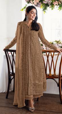 Chiku fox georgette semi stiutched suit with embroidery sequenc & khatli  1