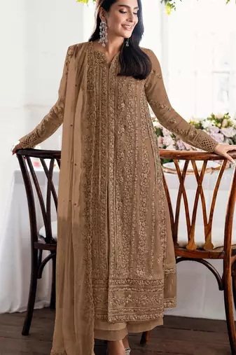 Chiku fox georgette semi stiutched suit with embroidery sequenc & khatli 