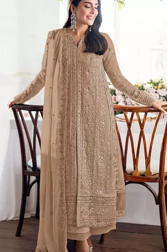 Chiku fox georgette semi stiutched suit with embroidery sequenc & khatli work