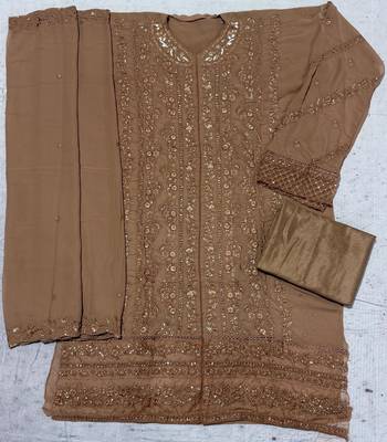 Chiku fox georgette semi stiutched suit with embroidery sequenc & khatli  2
