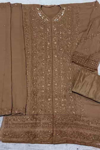Chiku fox georgette semi stiutched suit with embroidery sequenc & khatli 