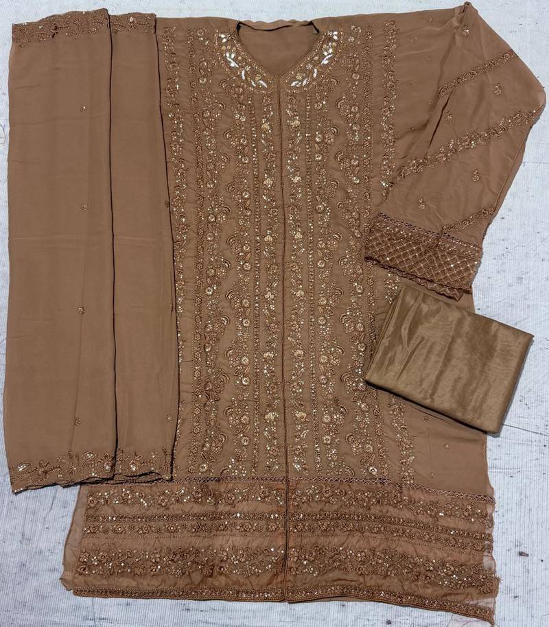 Chiku fox georgette semi stiutched suit with embroidery sequenc & khatli 