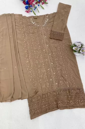 Chiku fox georgette semi stiutched suit with embroidery sequenc & khatli 