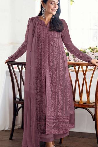 Purple fox georgette semi stiutched suit with embroidery sequenc & khatli work