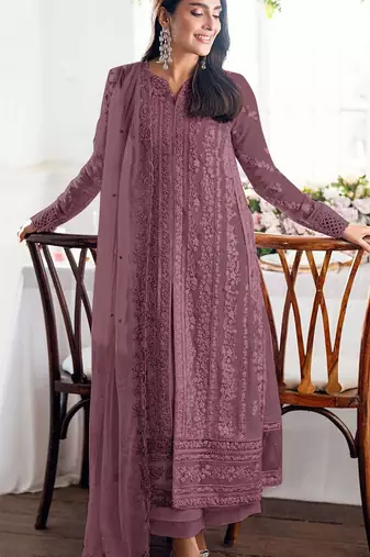 Purple fox georgette semi stiutched suit with embroidery sequenc & khatli work