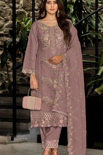 Peach fox georgette semi stiutched suit with embroidery sequenc & khatli work
