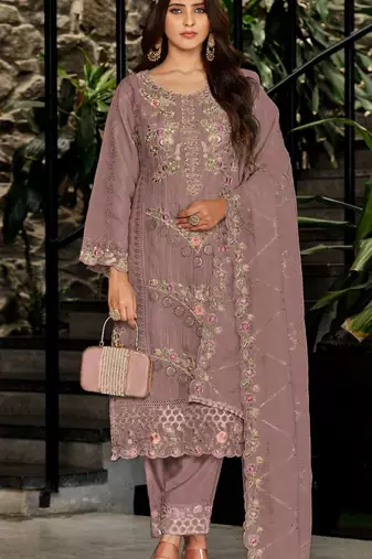 Peach fox georgette semi stiutched suit with embroidery sequenc & khatli work
