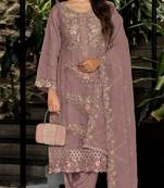 Peach fox georgette semi stiutched suit with embroidery sequenc & khatli work