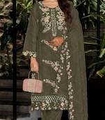 Mehendi fox georgette semi stiutched suit with embroidery sequenc & khatli work