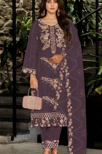 Purple fox georgette semi stiutched suit with embroidery sequenc & khatli work
