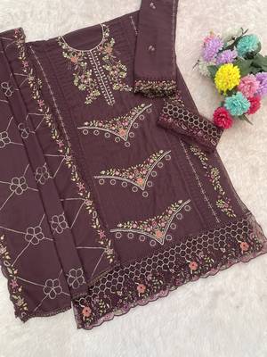 Purple fox georgette semi stiutched suit with embroidery sequenc & khatli  2