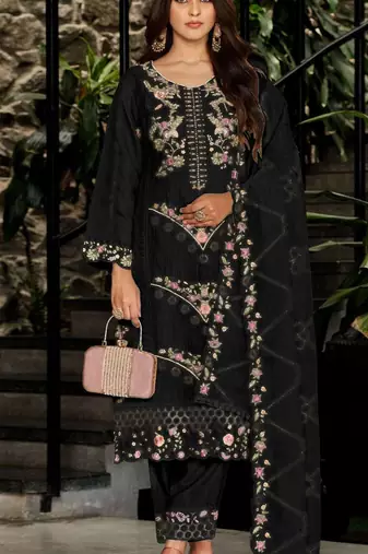 Black fox georgette semi stiutched suit with embroidery sequenc & khatli work